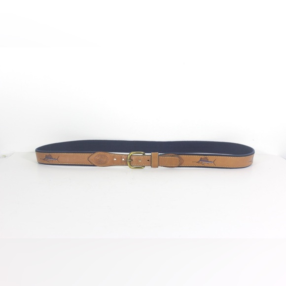Men’s Leather and Webbing Fisshing Belt with Brass Buckle Swordfish, Fisherman - Picture 3 of 8